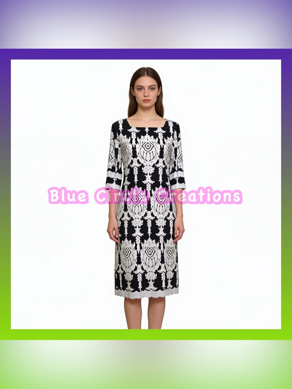 Tiana B. Square Neck Sheath Dress Black and White Textured Print NWT
•Size 10